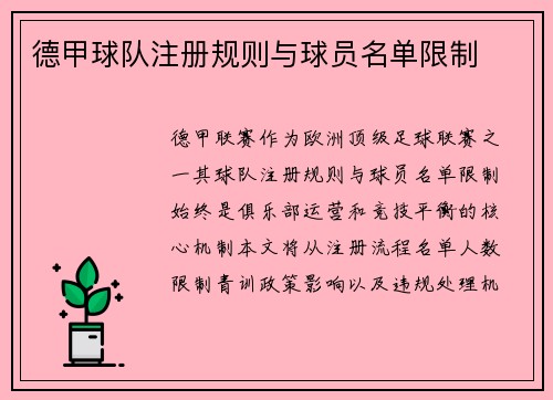 德甲球队注册规则与球员名单限制